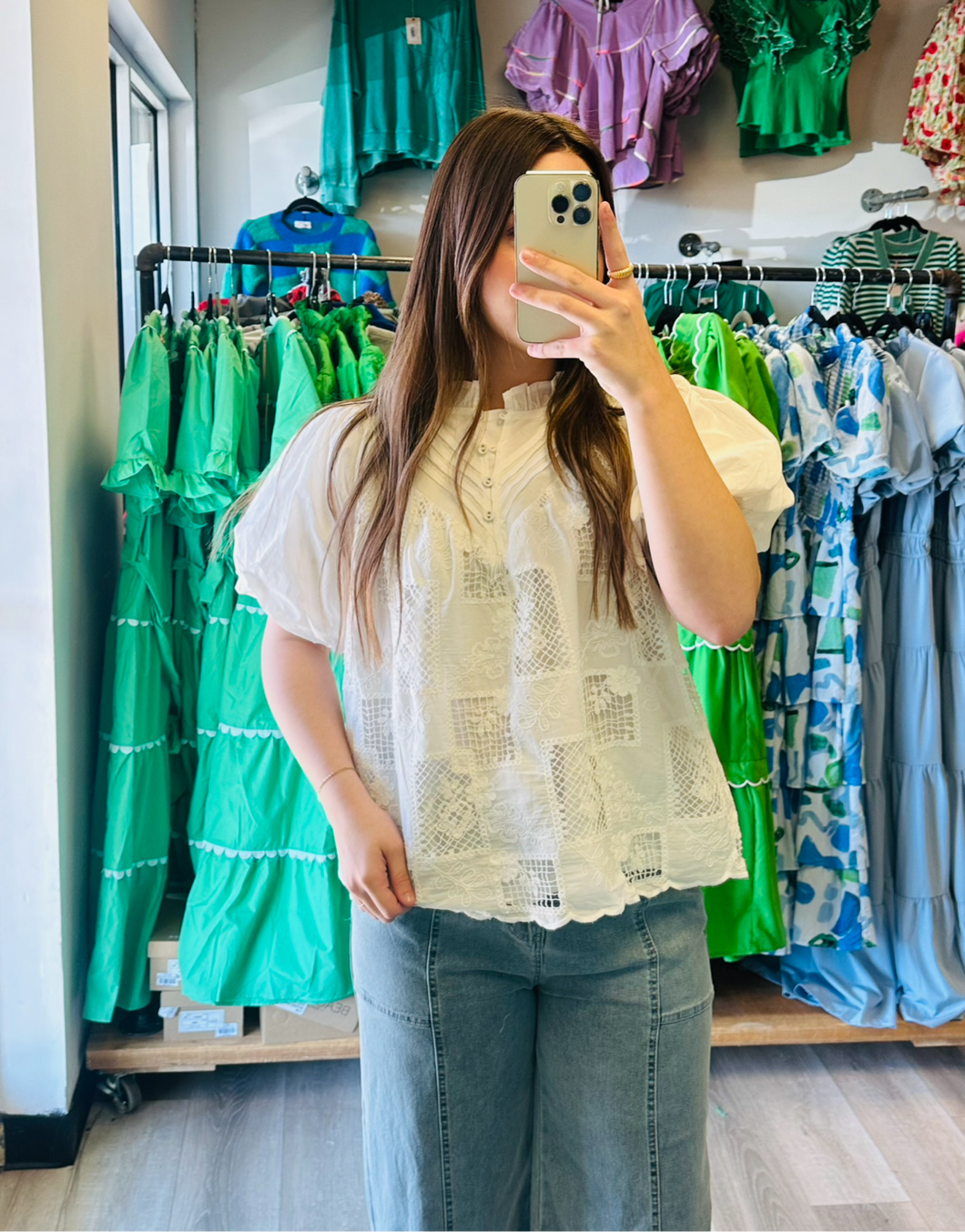 White button puff sleeve blouse