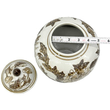 Load image into Gallery viewer, Brown &amp; White Chinoiserie Ceramic Urn Style Jar 10"
