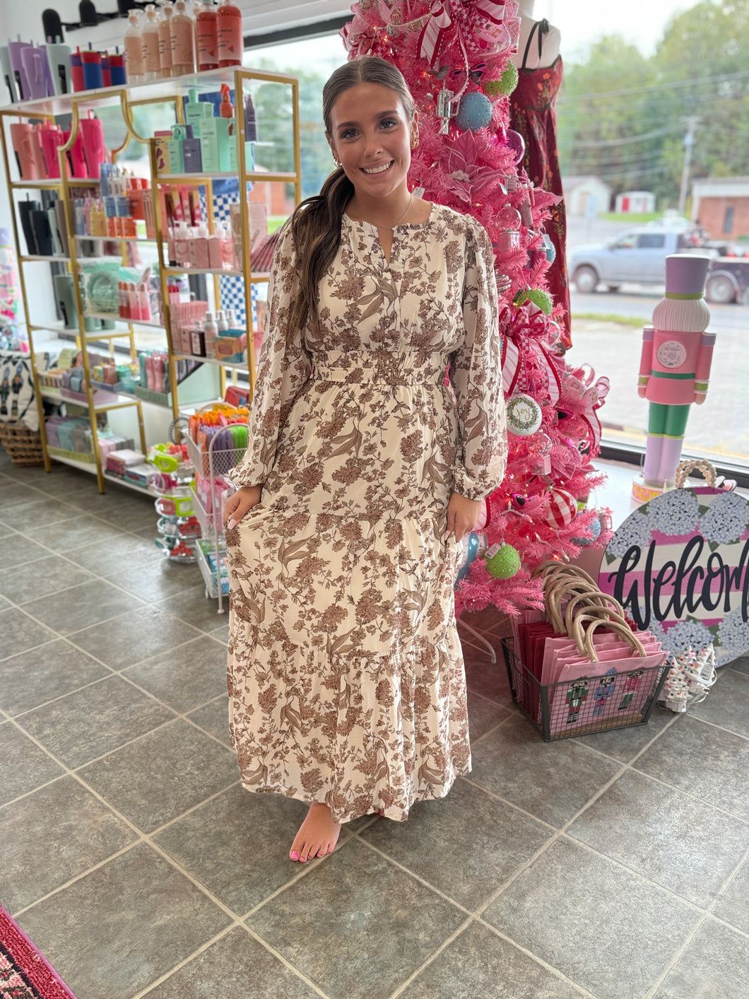 Neutral floral maxi dress