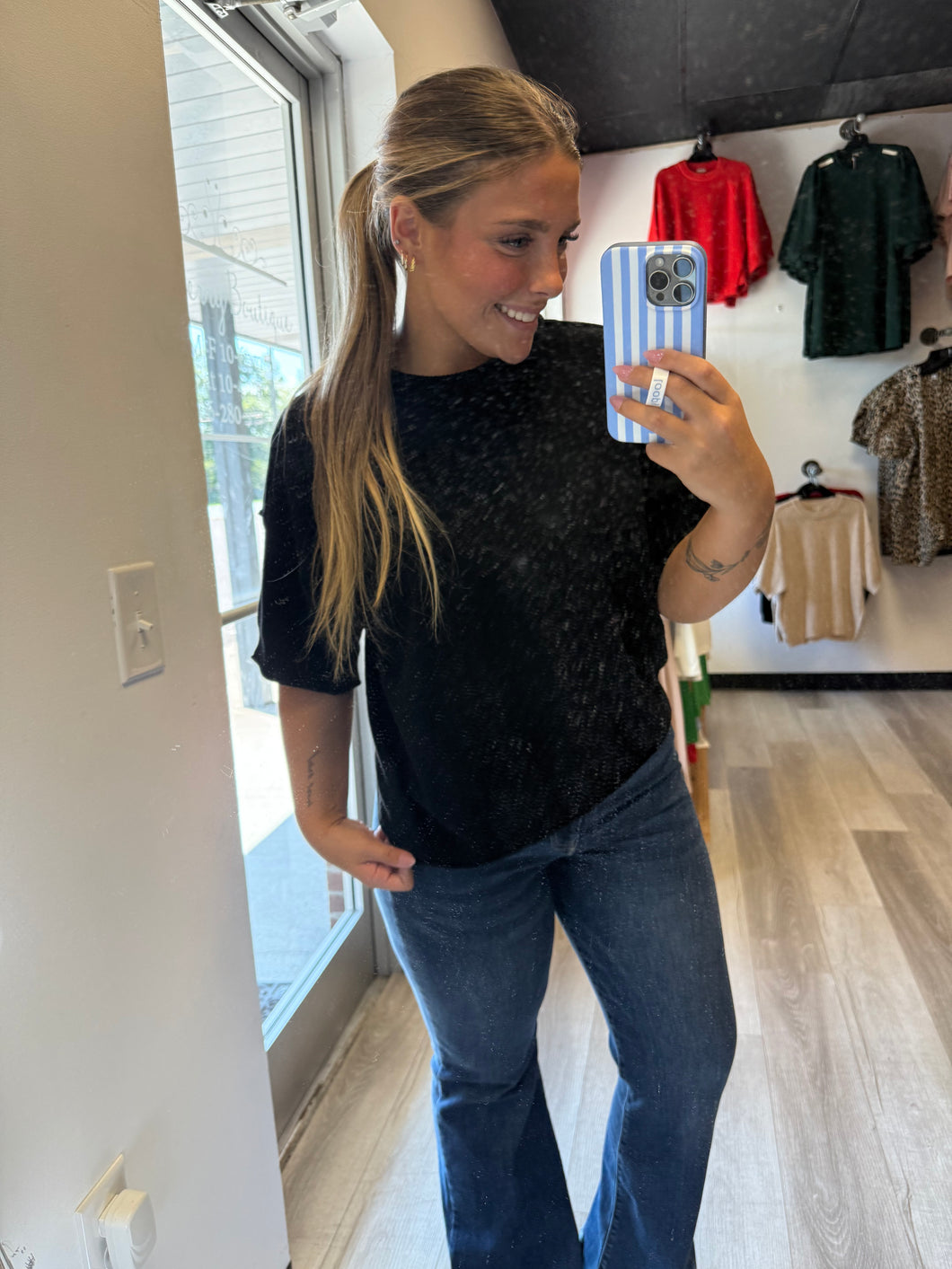 Black short sleeve top