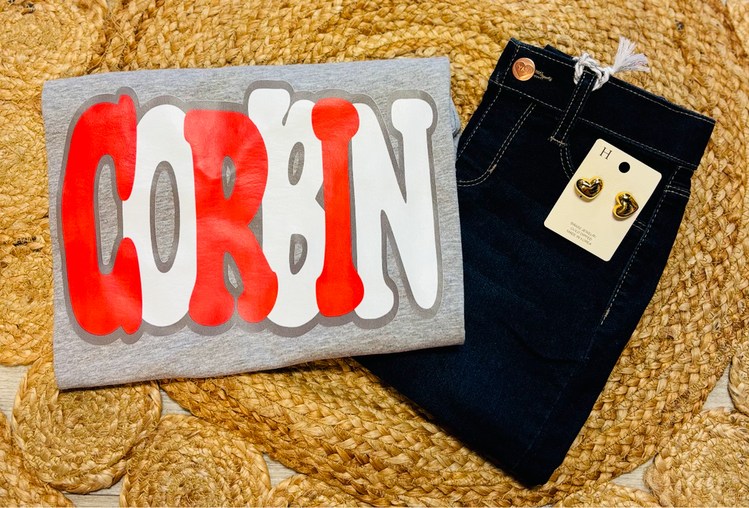 Corbin red and white letter tee