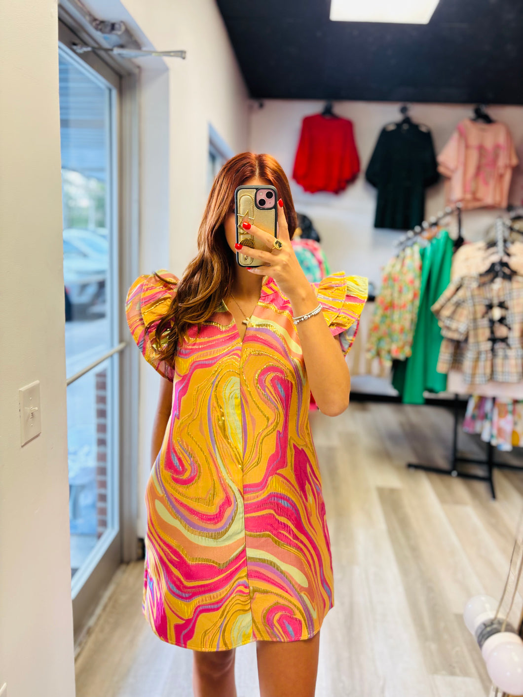 Colorful Marble Ruffle Dress