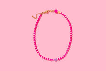 Load image into Gallery viewer, Beaded Necklace - Pink Beads w/ Purple Opal Heart - Karley
