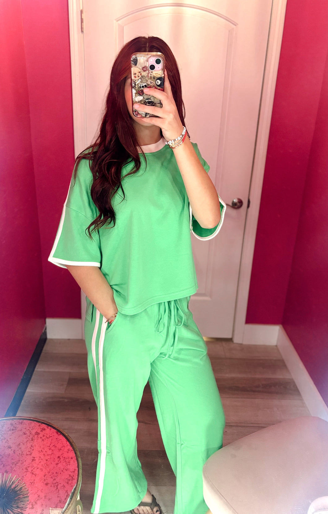 Green Striped Jumpsuit Set