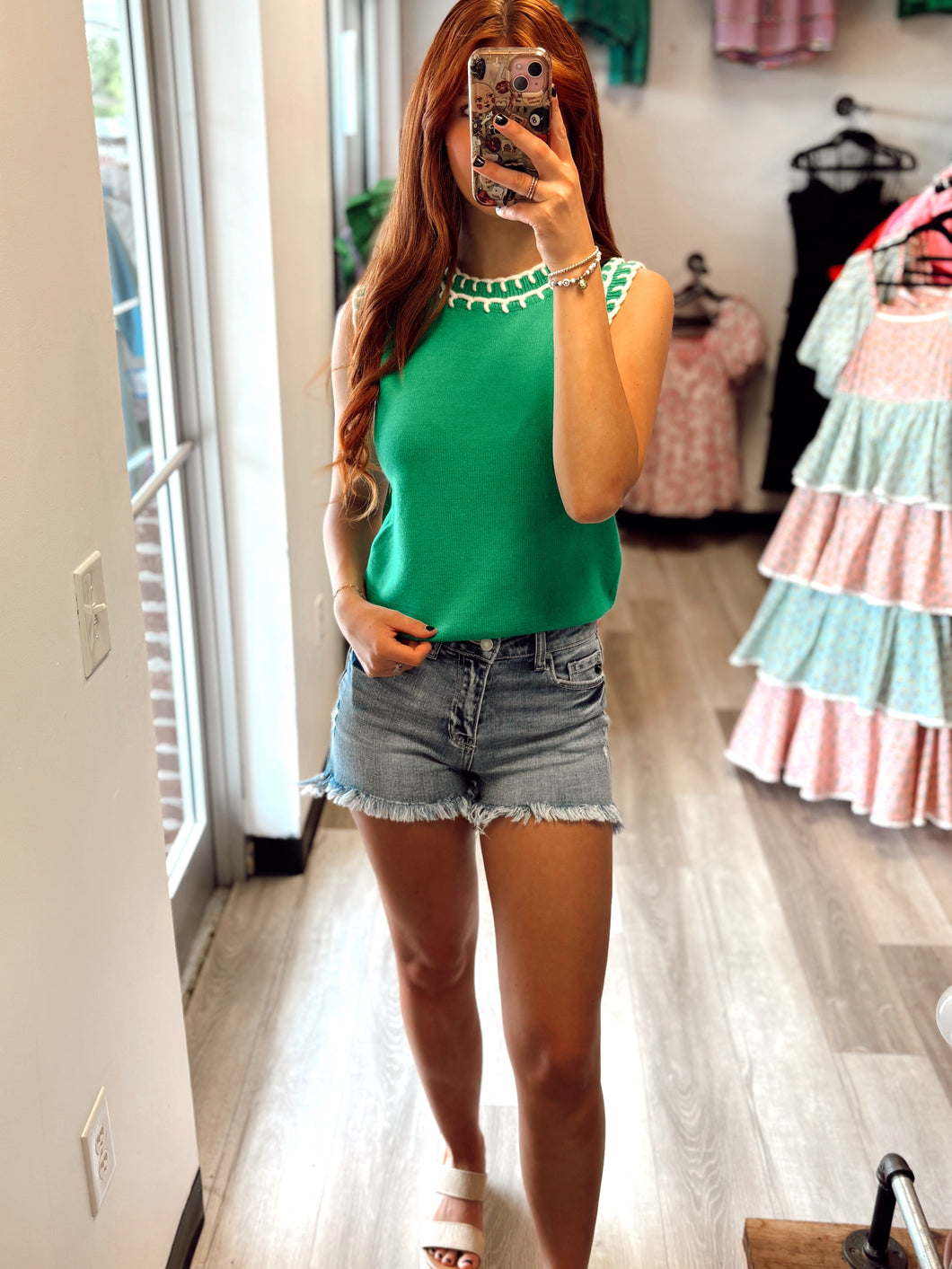 Green Sweater Knit Top