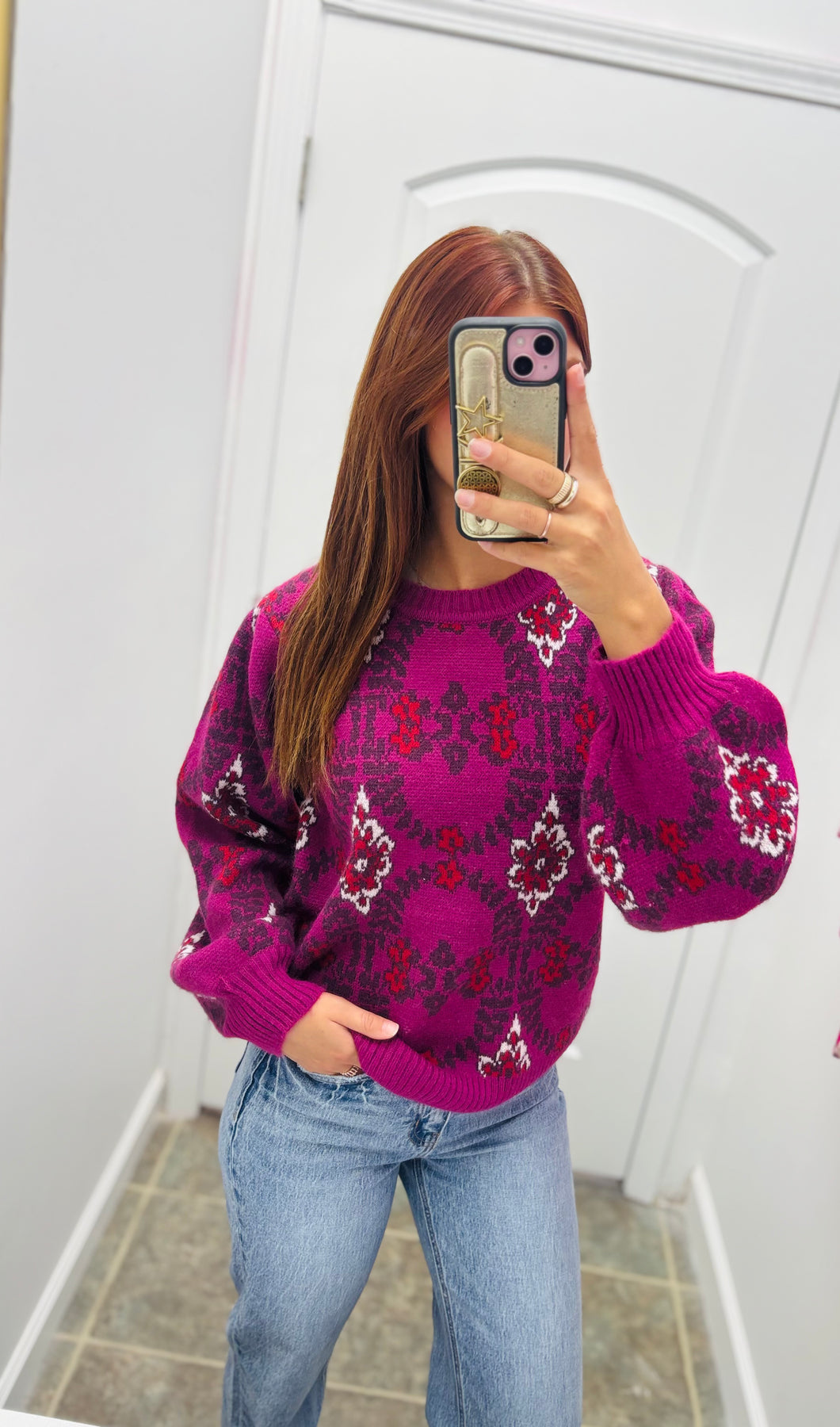 Berry floral knitted top