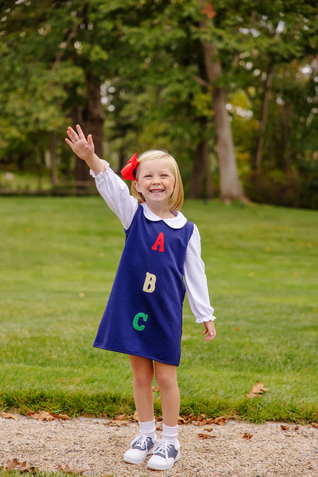 Annie Apron Dress Nantucket Navy With ABC Applique