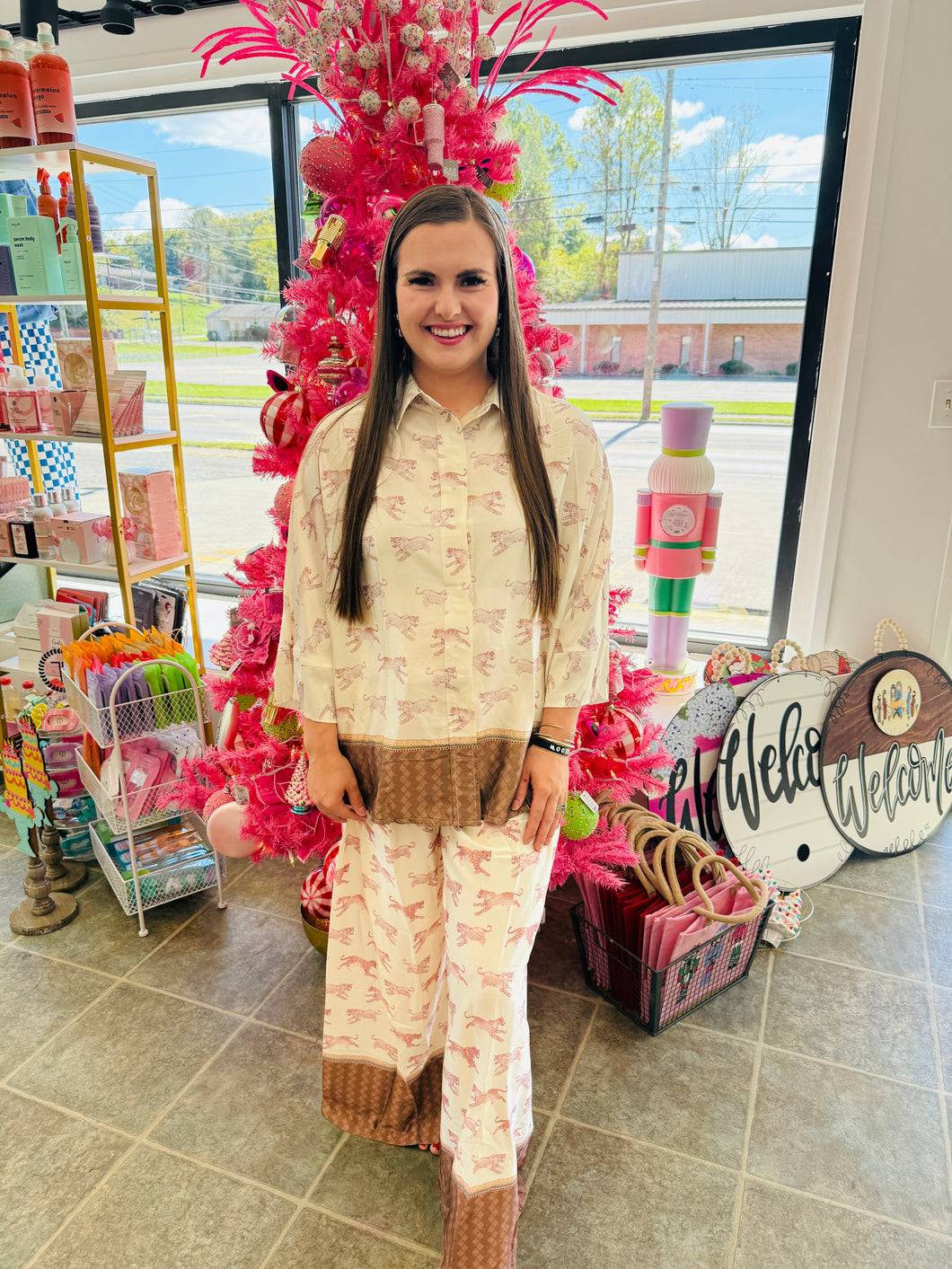 Cheetah cream silk set