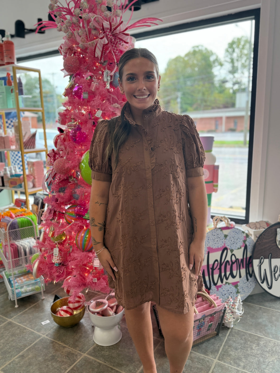 Brown bloom floral dress