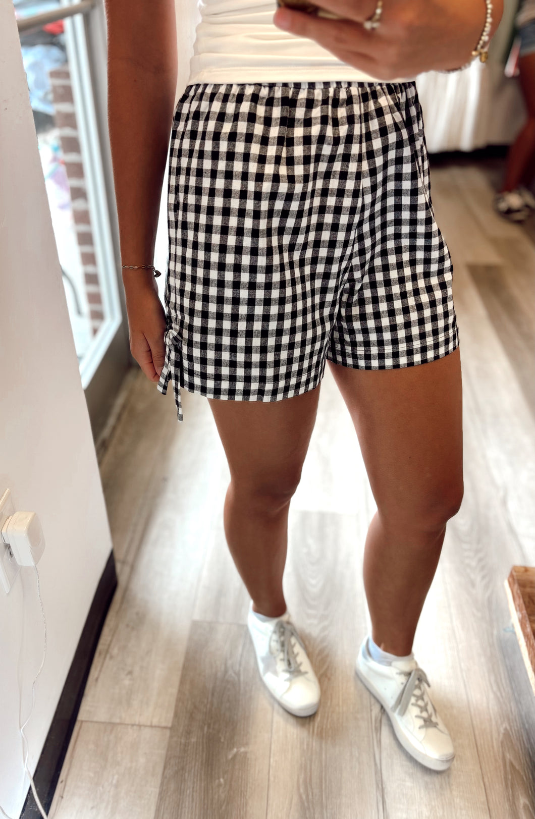 Black Gingham Bow Shorts