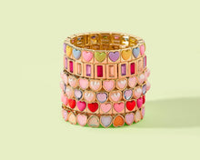 Load image into Gallery viewer, Tween Enamel Stretch Bracelet - Love - Assorted Styles: Pink + Purple Rectangle Stones - Penelope
