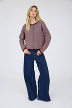 Load image into Gallery viewer, STRIPE RAW EDGE DROP SHOULDER KNIT CARDIGAN: DUSTY BLUE
