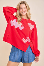 Load image into Gallery viewer, Red Heart Patchwork Sweatshirt – Valentine Pullover: RED / L
