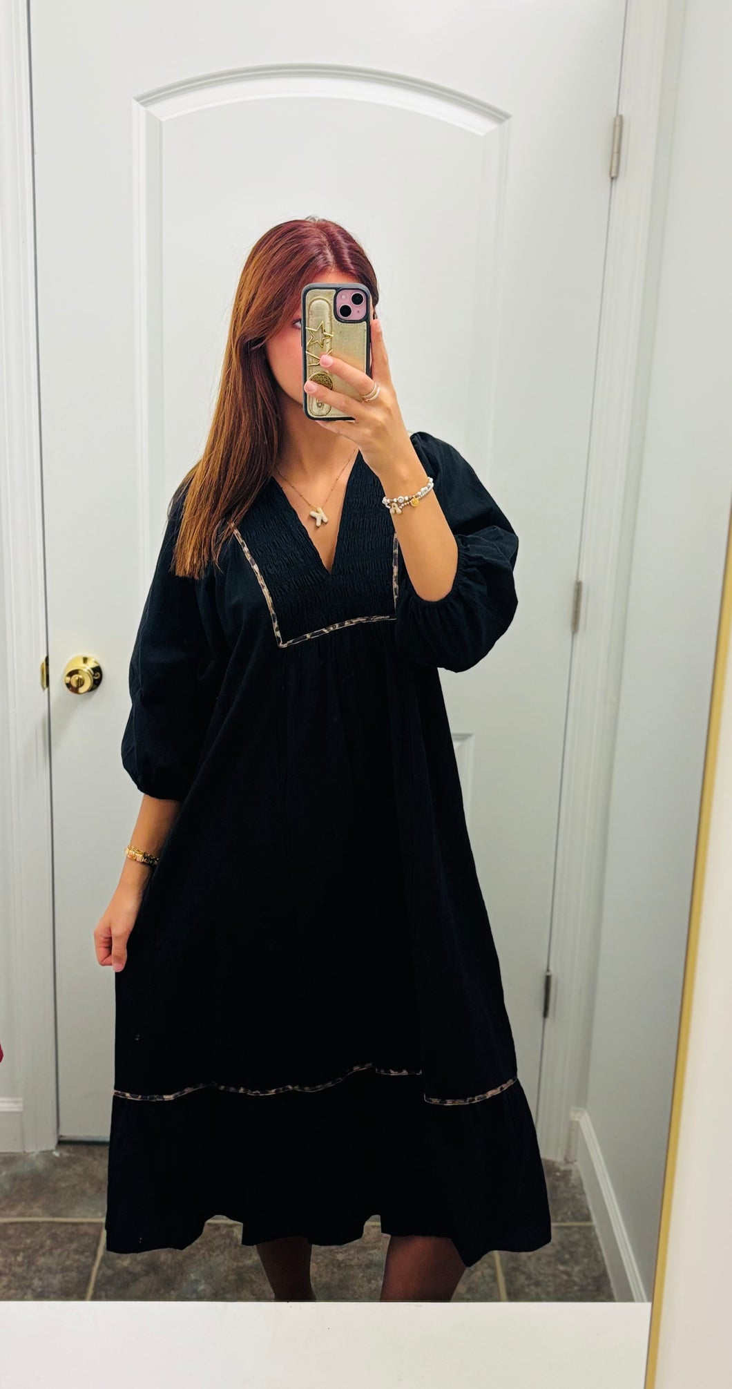 Black leopard print lining dress