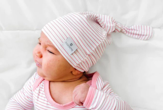 Pink Taffy Stripe Top Knot Hat