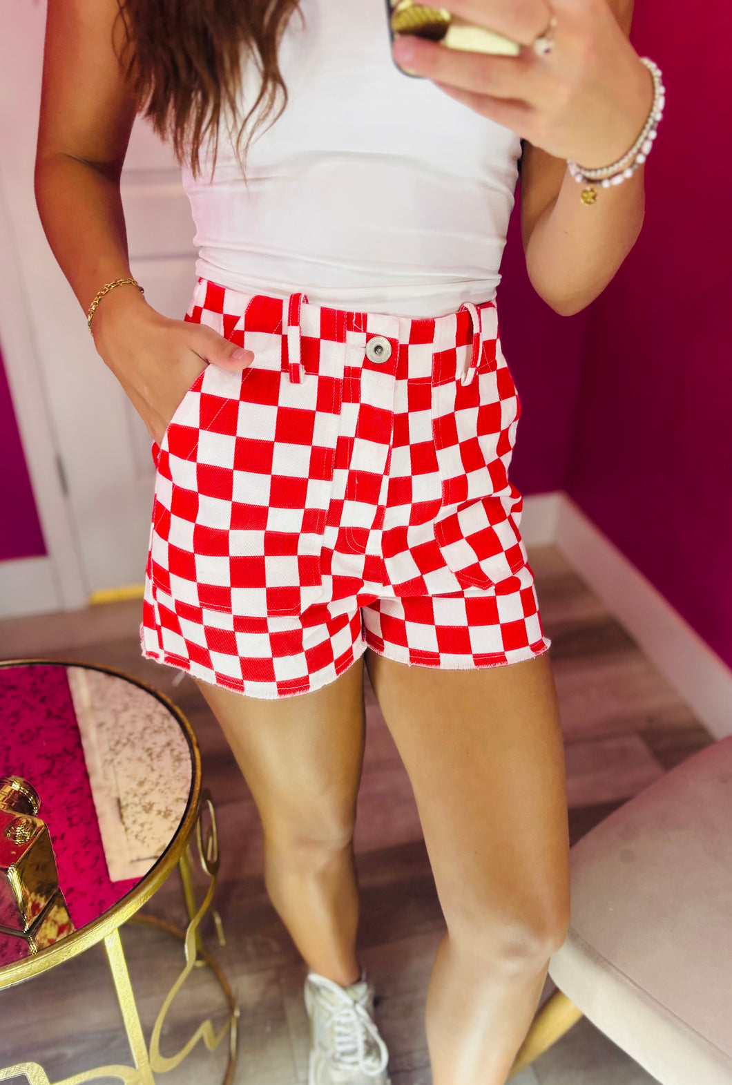 Red checkered shorts