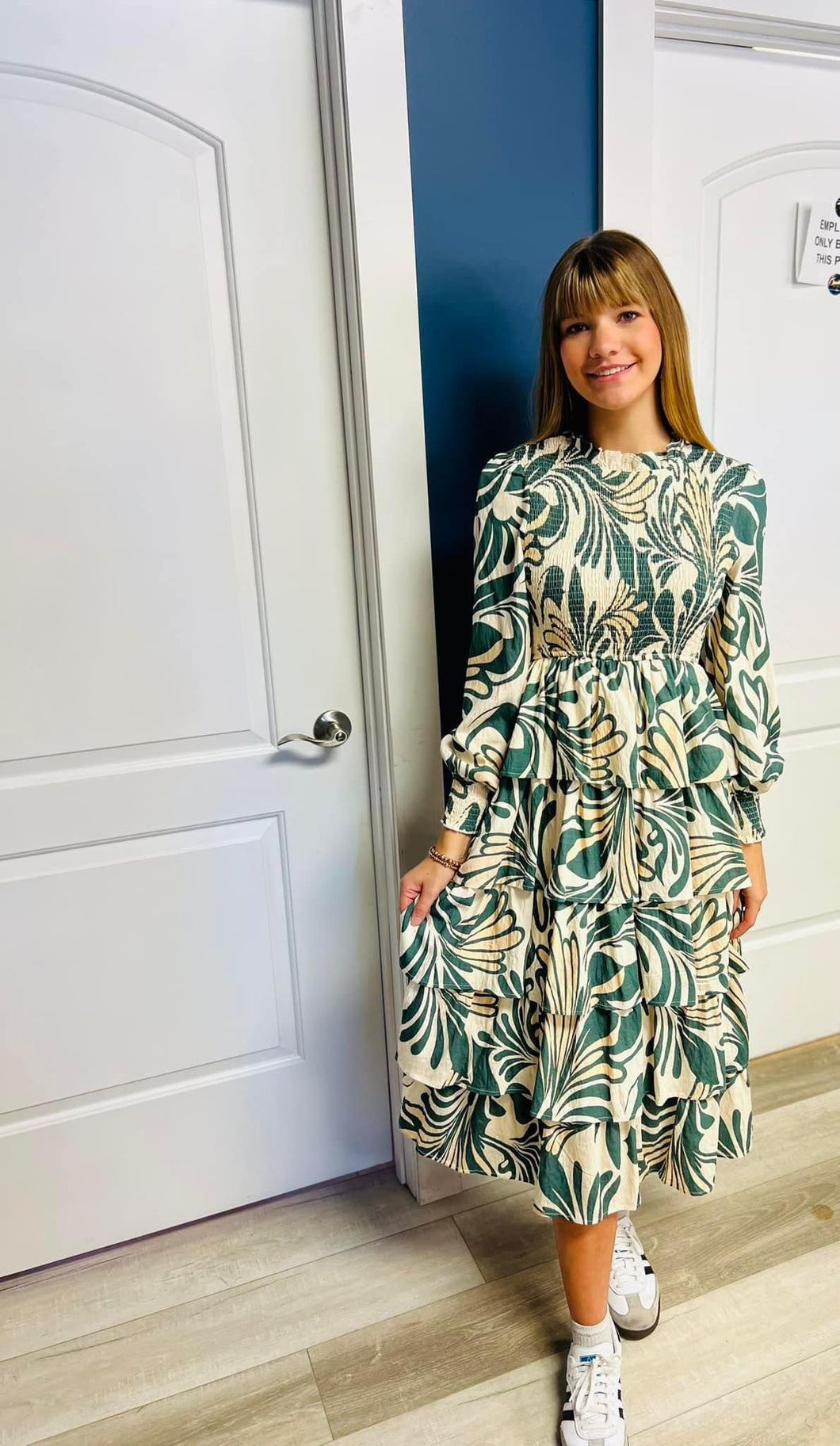 Green floral print dress