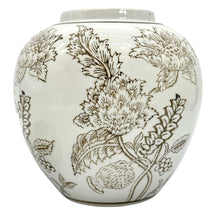 Load image into Gallery viewer, White &amp; Brown Chinoiserie Ceramic Urn Style Jar 10"
