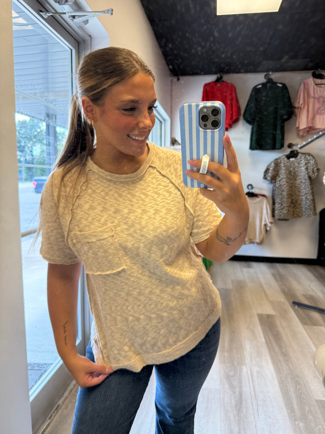 Beige Pocket Short Sleeve