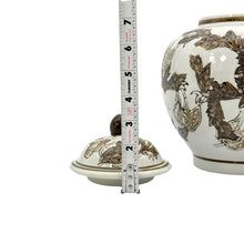 Load image into Gallery viewer, Brown &amp; White Chinoiserie Ceramic Urn Style Jar 10"
