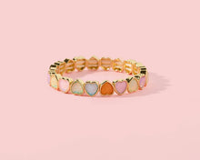 Load image into Gallery viewer, Tween Enamel Stretch Bracelet - Love - Assorted Styles: Pink + Purple Rectangle Stones - Penelope
