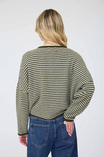 Load image into Gallery viewer, STRIPE RAW EDGE DROP SHOULDER KNIT CARDIGAN: DUSTY BLUE

