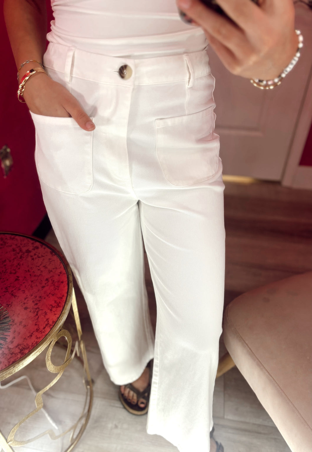 White Wide Leg Pocket Jeans