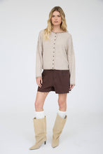 Load image into Gallery viewer, STRIPE RAW EDGE DROP SHOULDER KNIT CARDIGAN: DUSTY BLUE
