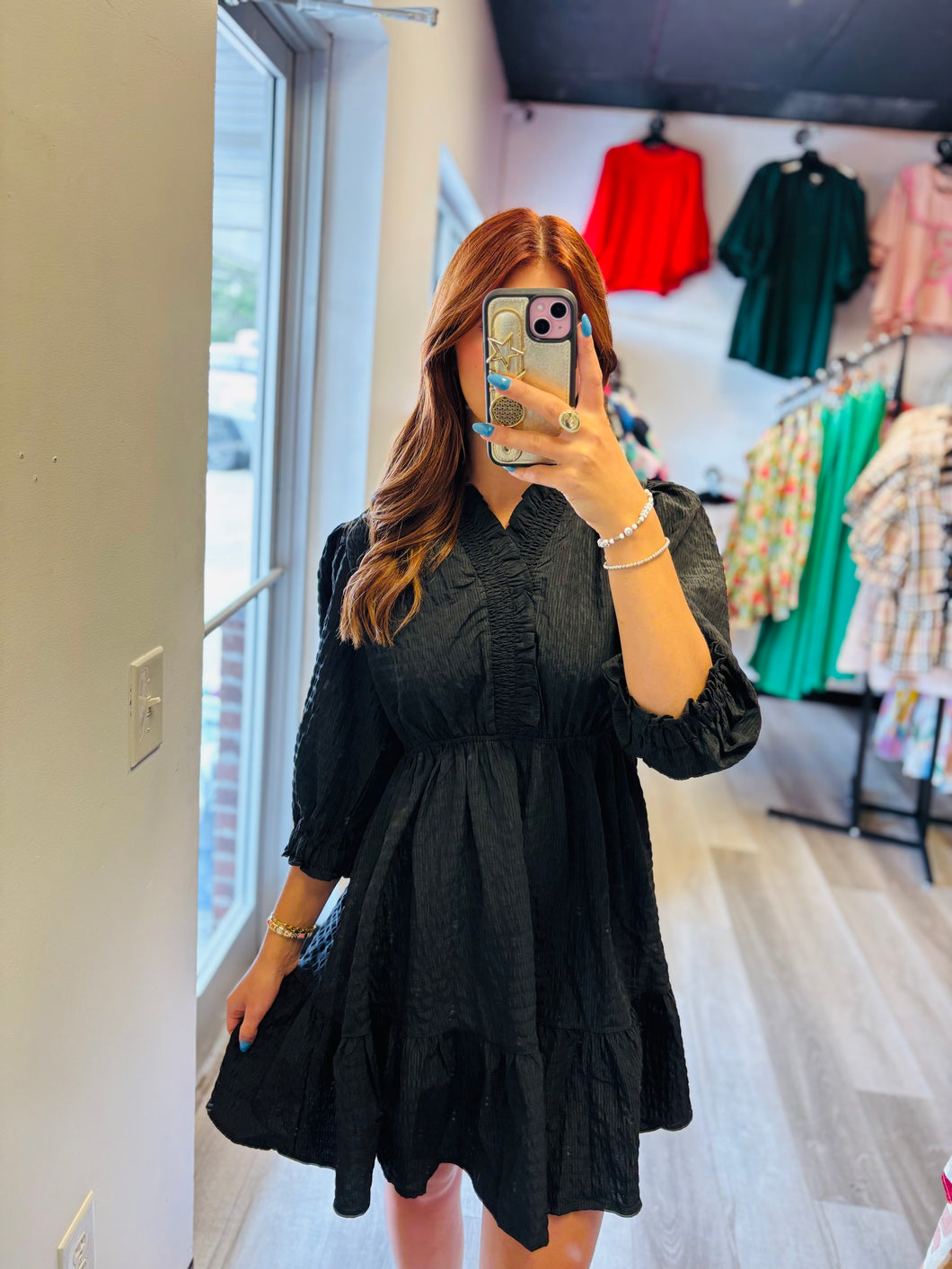 Black Cuffed Sleeve Dress