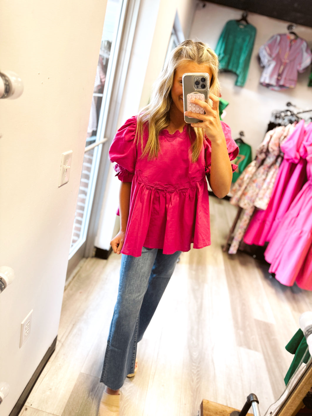 Magenta Puff Sleeve Blouse