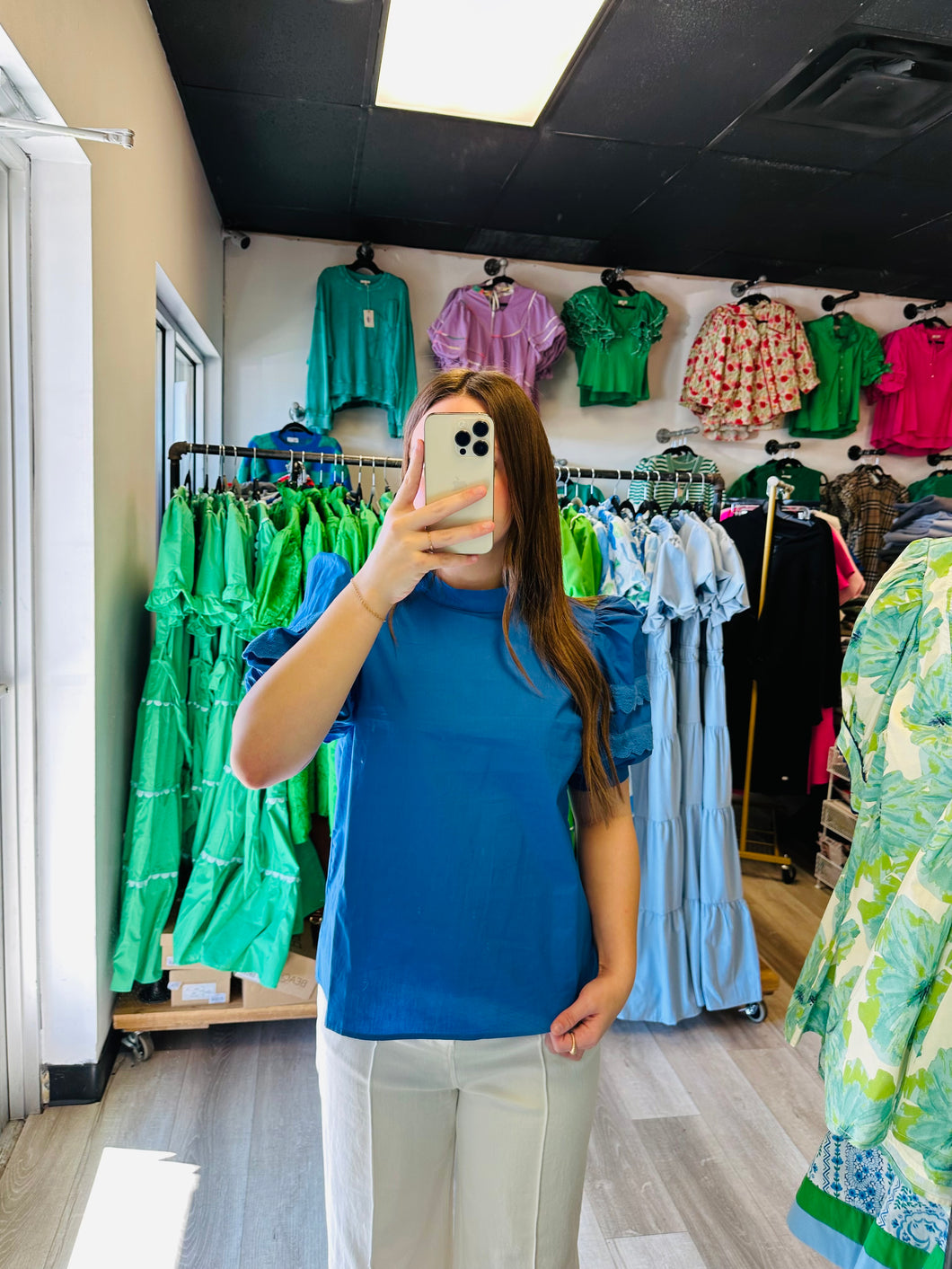 Royal blue puff sleeve blouse