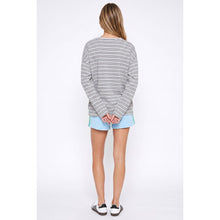 Load image into Gallery viewer, TF26-0464 - Long sleeve stripe tee with pocket: GREY/CREAM STRIPE / S-M-L(3-2-1)
