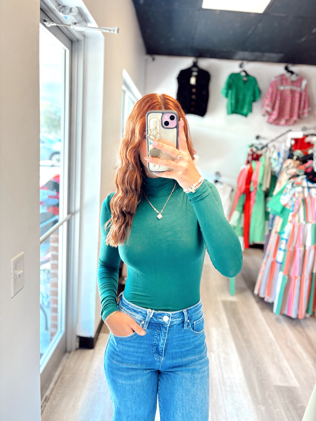 Forest green turtle neck bodysuit