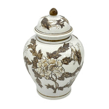 Load image into Gallery viewer, White &amp; Brown Floral Ceramic Chinoiserie Jar 12"
