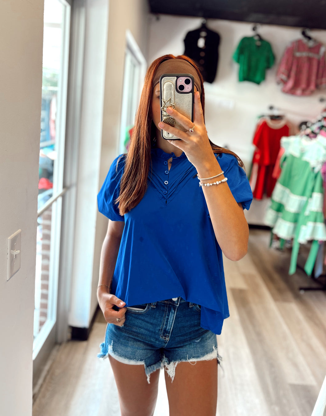 Blue Puff Sleeve Blouse