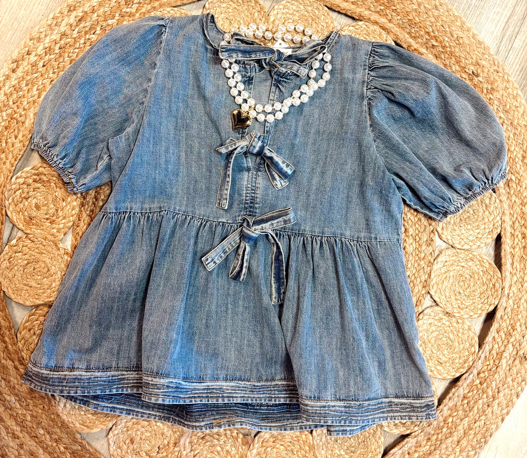 Blue Jean Bow Top