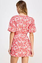 Load image into Gallery viewer, Ruched Short Puff Sleeve Floral Voile Mini Dress: Blue / M
