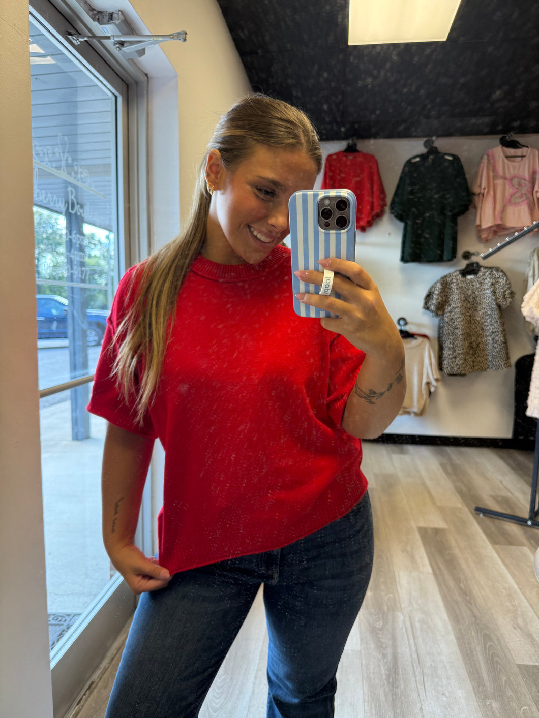 Red short sleeve top