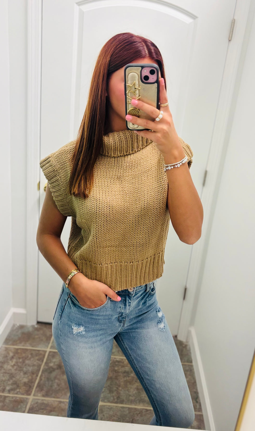 Tan turtle neck sweater vest