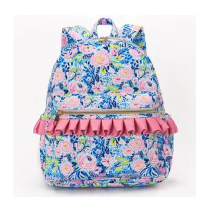 Blue Flower Kids Ruffle Backpack