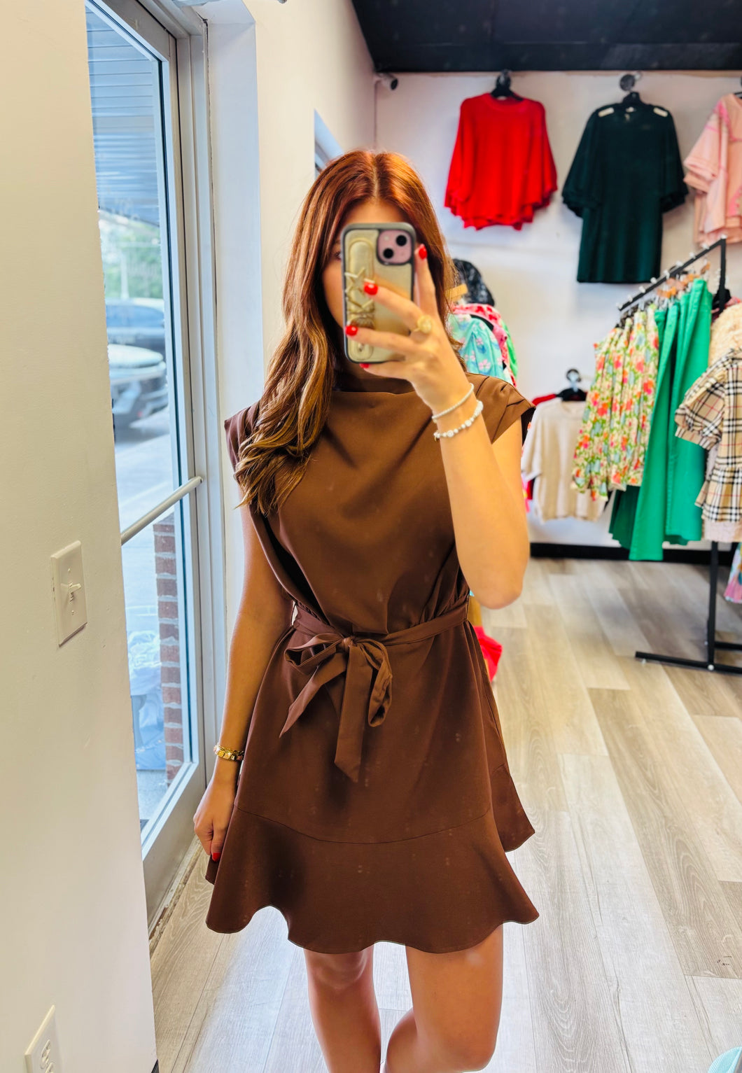 Brown High Neck Dress