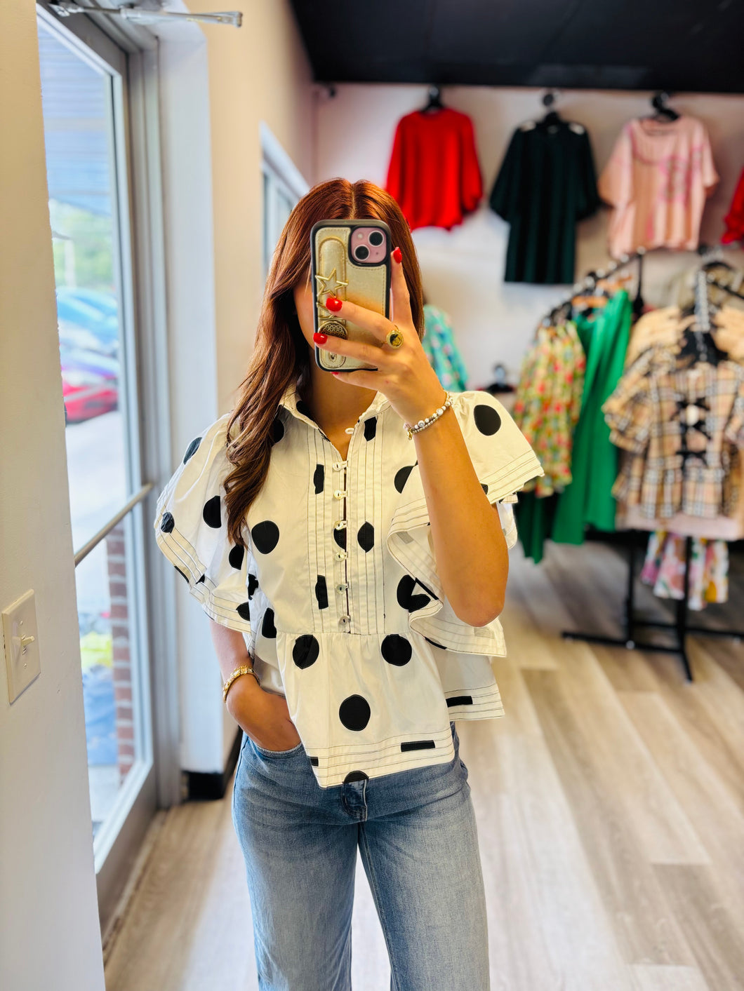 Black and White Pokka Dot Blouse
