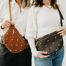 Load image into Gallery viewer, Chic Gold Studded Westlyn Bum Bag: Brown
