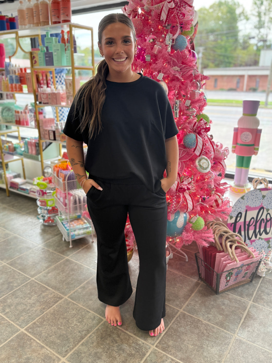 Black flare pant set