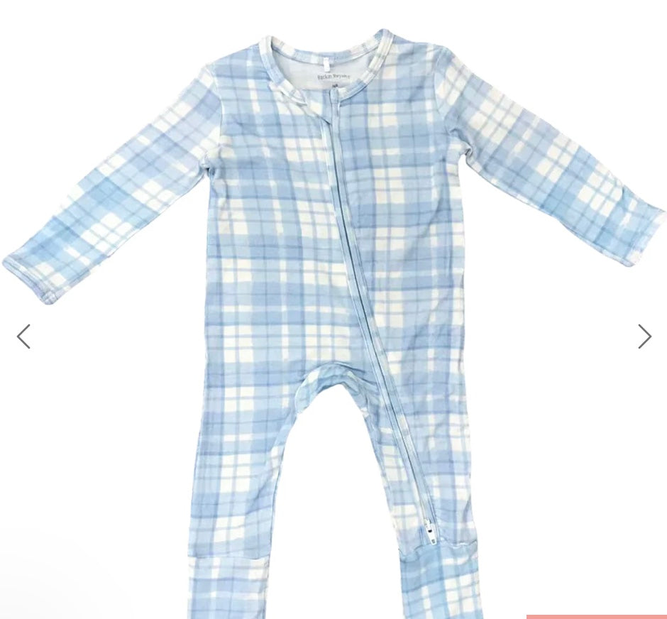 Baby Blue Plaid Zip Footie