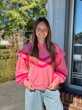 Load image into Gallery viewer, Pink ruffle crew ft. hot pink stripes
