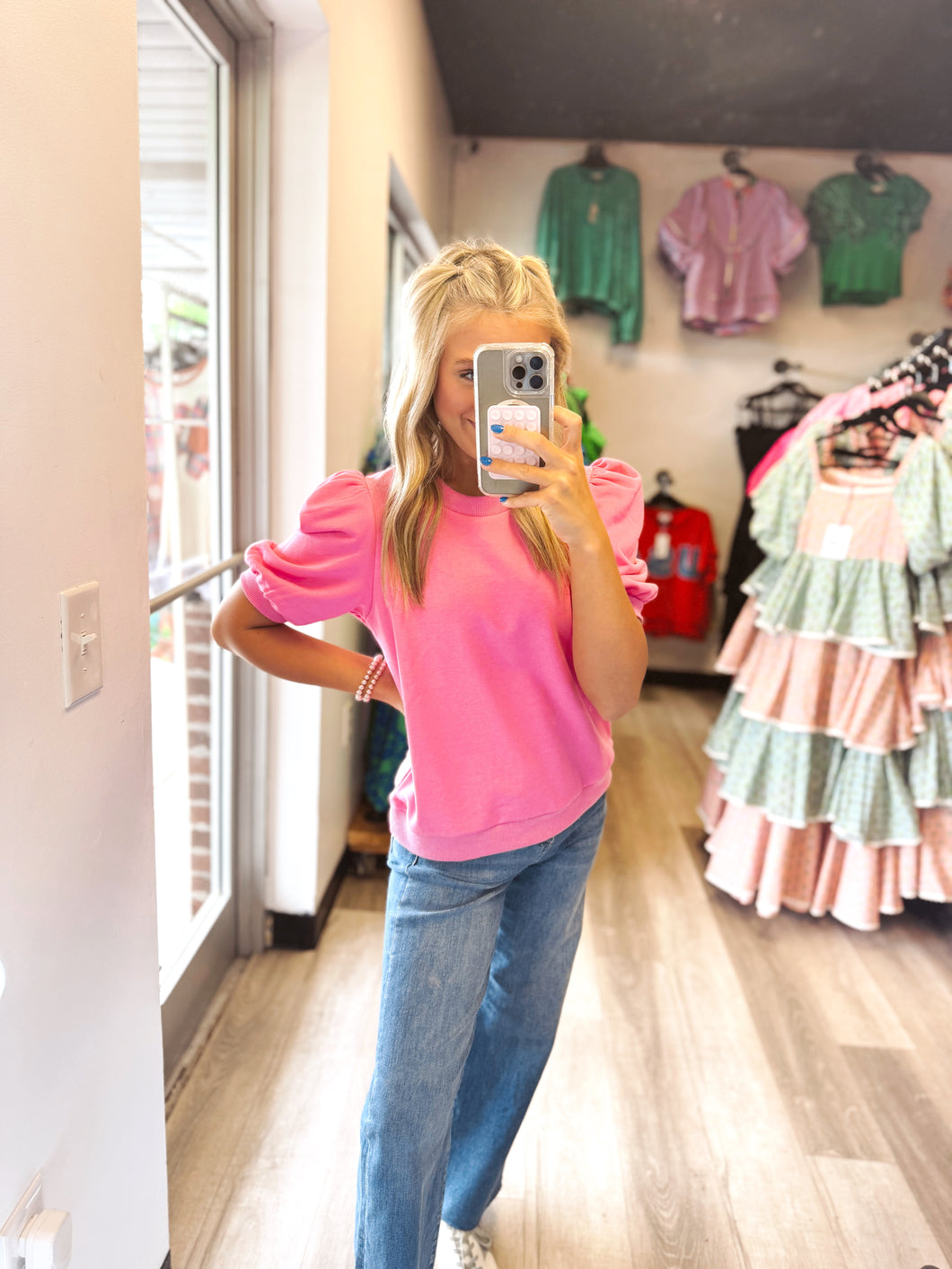Pink Puff Sleeve Top