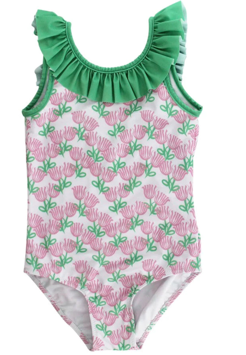 Girls One Piece Swimsuit- Tulips