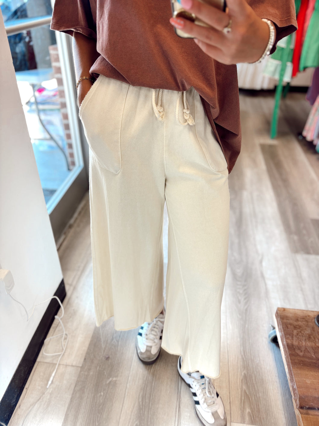 Cream Wide Leg Sweatpants