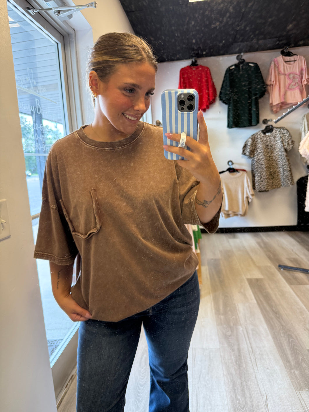 Brown cut pocket tee